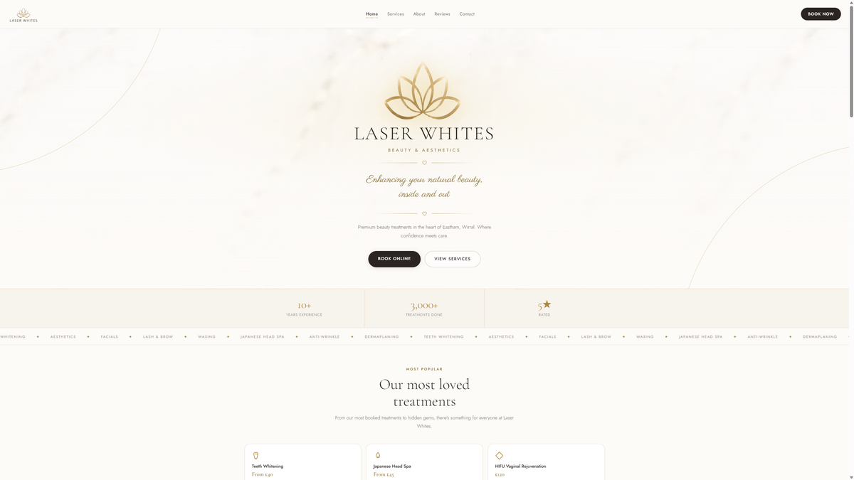 Laser Whites Beauty & Aesthetics website screenshot