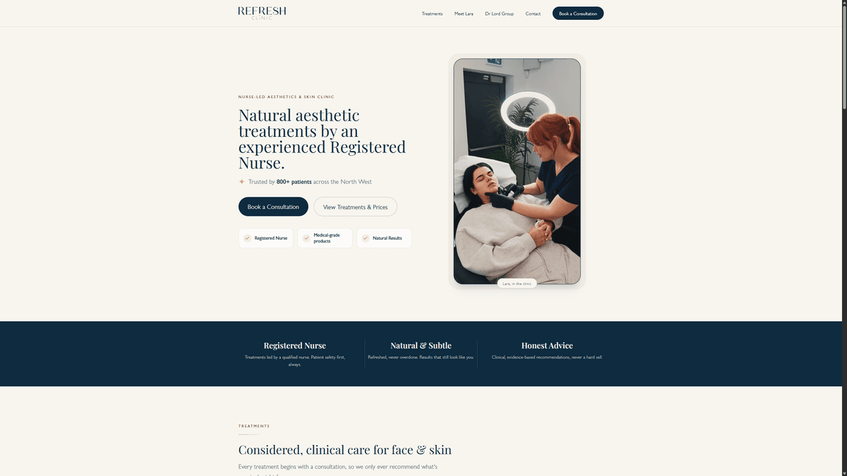 The Refresh Clinic website screenshot